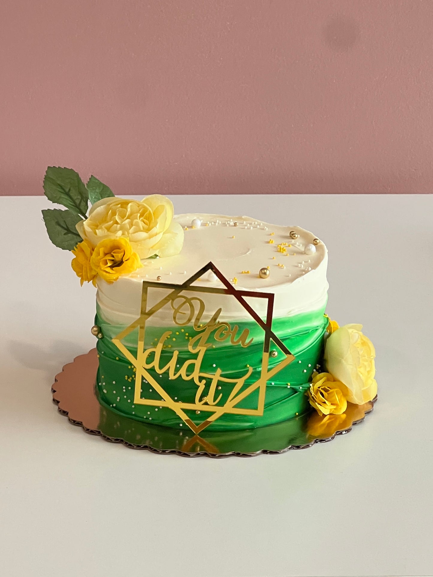 Graduation Wave Cake with Topper and Faux flowers