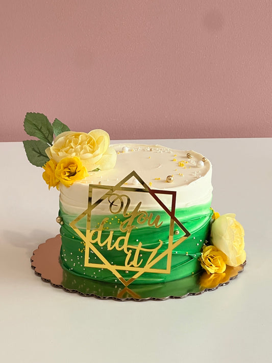 Graduation Wave Cake with Topper and Faux flowers